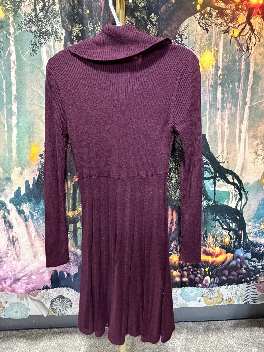 Calvin Klein Plum Cowl-Neck Long-Sleeve Knit Dress - Picture 9 of 9